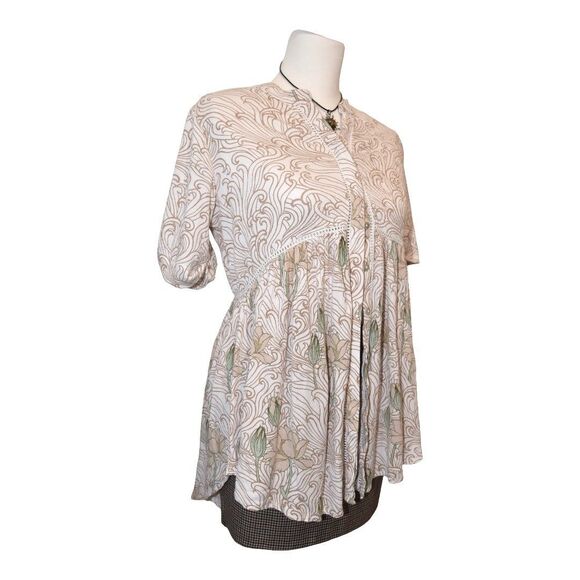 Anthropologie Aemi + Kin Boho Floral Button Front Blouse S Art Nouveau Peasant - Picture 4 of 7
